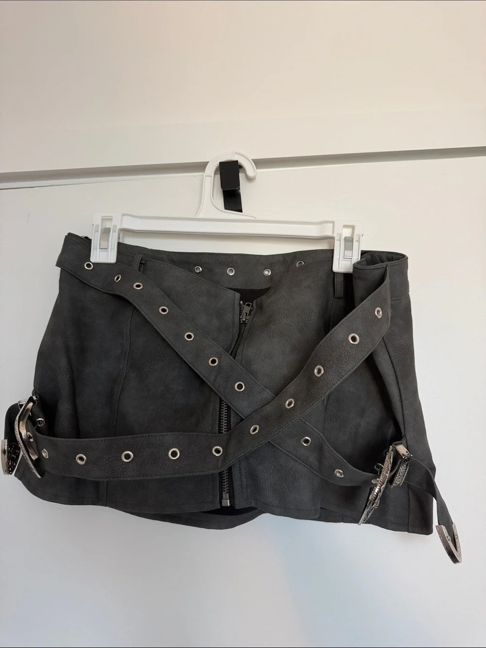 Finesse Gray western buckle Vegan Leather Mini Skirt